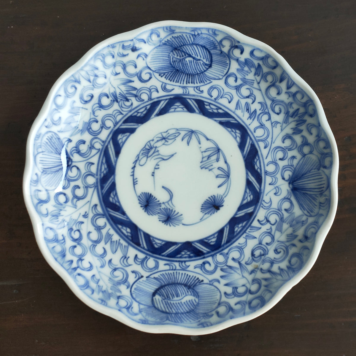 明治伊万里 染付 花唐草 5寸皿 6客組