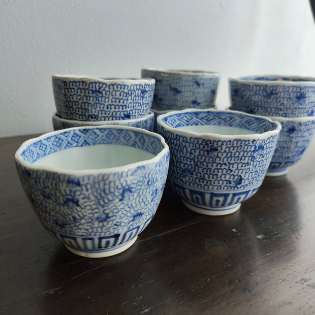 江戸古伊万里 微塵唐草図 蕎麦猪口 8客組