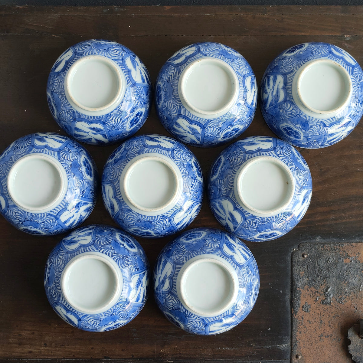 幕末 伊万里 線書き 菓子碗 8客組