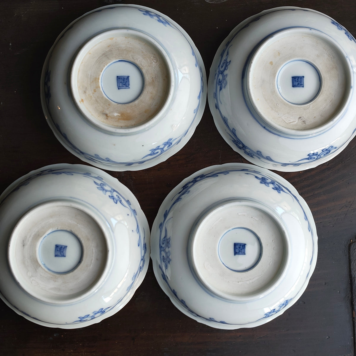 幕末明治 伊万里 染錦 孔雀図 蕎麦皿 9客組