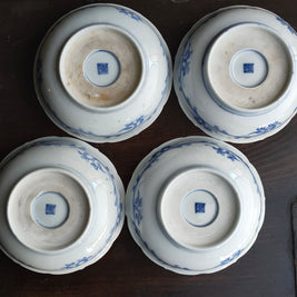 幕末明治 伊万里 染錦 孔雀図 蕎麦皿 9客組