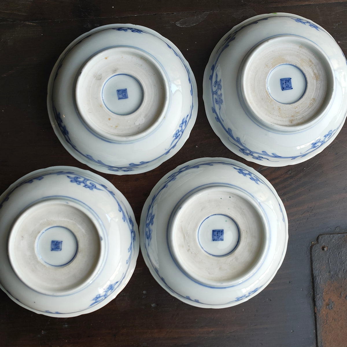 幕末明治 伊万里 染錦 孔雀図 蕎麦皿 9客組