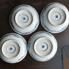 幕末明治 伊万里 染錦 孔雀図 蕎麦皿 9客組